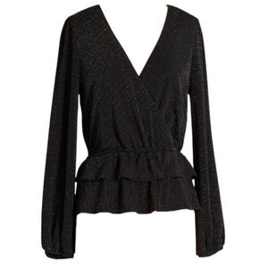 NWT ModCloth Layered In Luminosity black balloon long sleeve blouse metallic XS